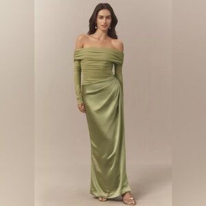 Anthropologie BHLDN Off-Shoulder Long-Sleeve Stretch Mesh Midi Dress